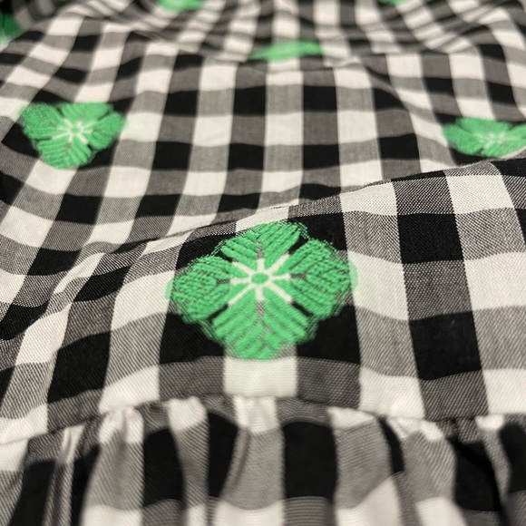 Kate Spade Gingham Voile Smocked Dress black white Kelly green -XXL-worn 1x - Picture 3 of 5